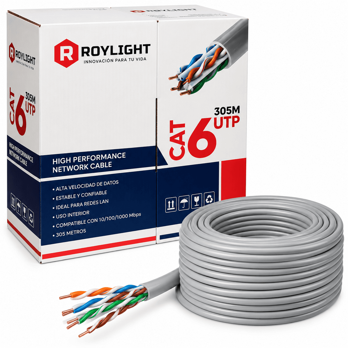 CABLE UTP CAT. 6 GRIS 305MTS (ROY098) - ROYLIGHT