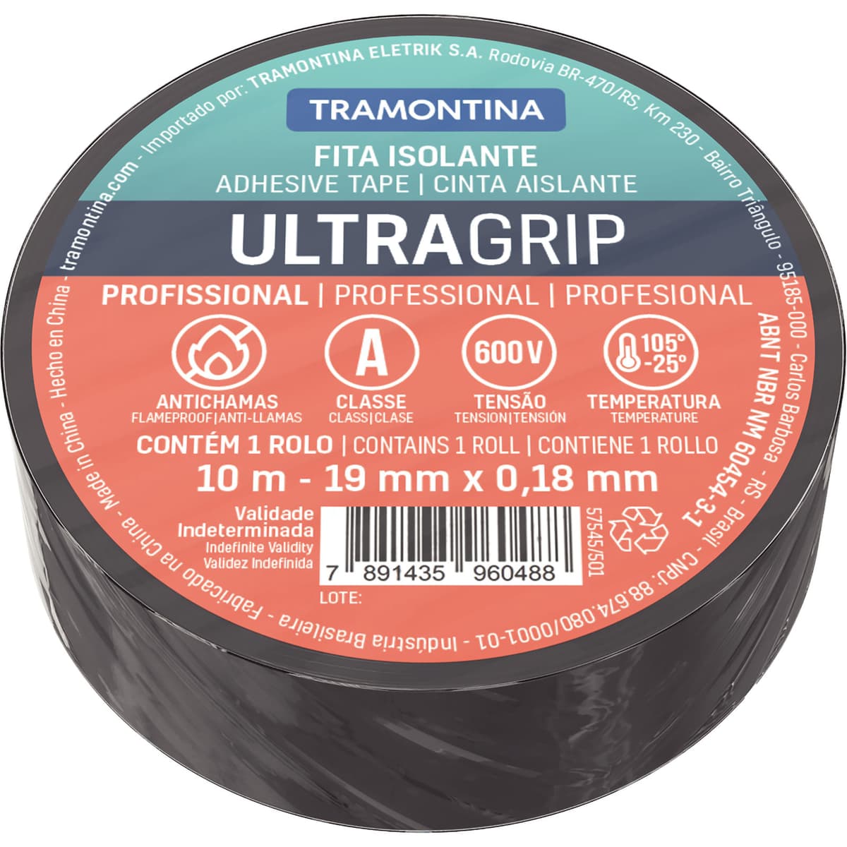 CINTA AISLANTE NEGRO 10M X 0.18MM 57545/501 - TRAMONTINA