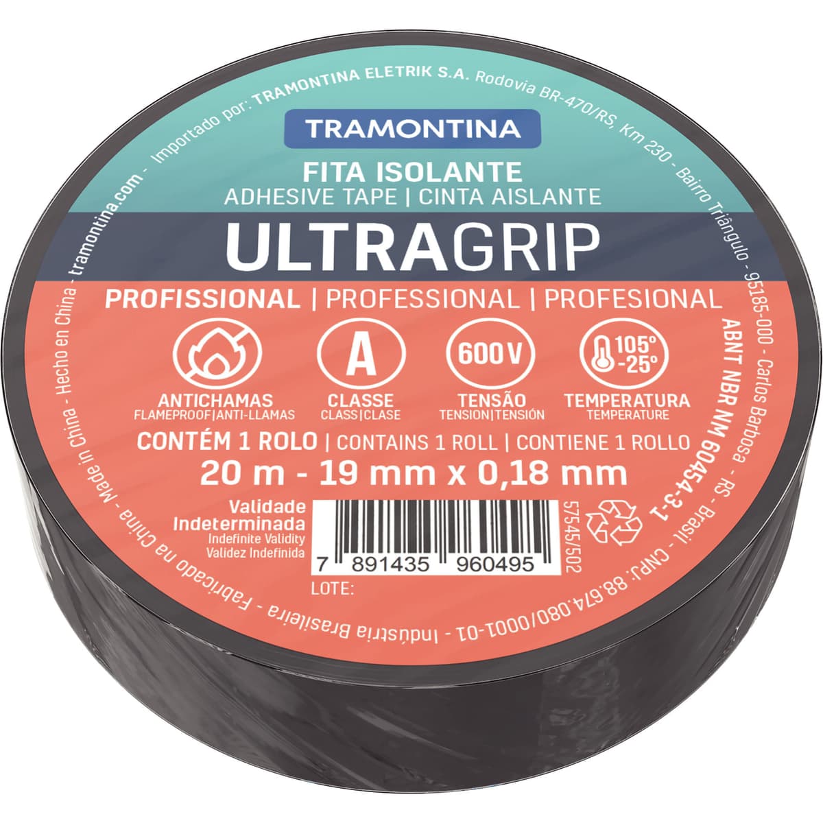 CINTA AISLANTE NEGRO 20M X 0.18MM 57545/502 - TRAMONTINA