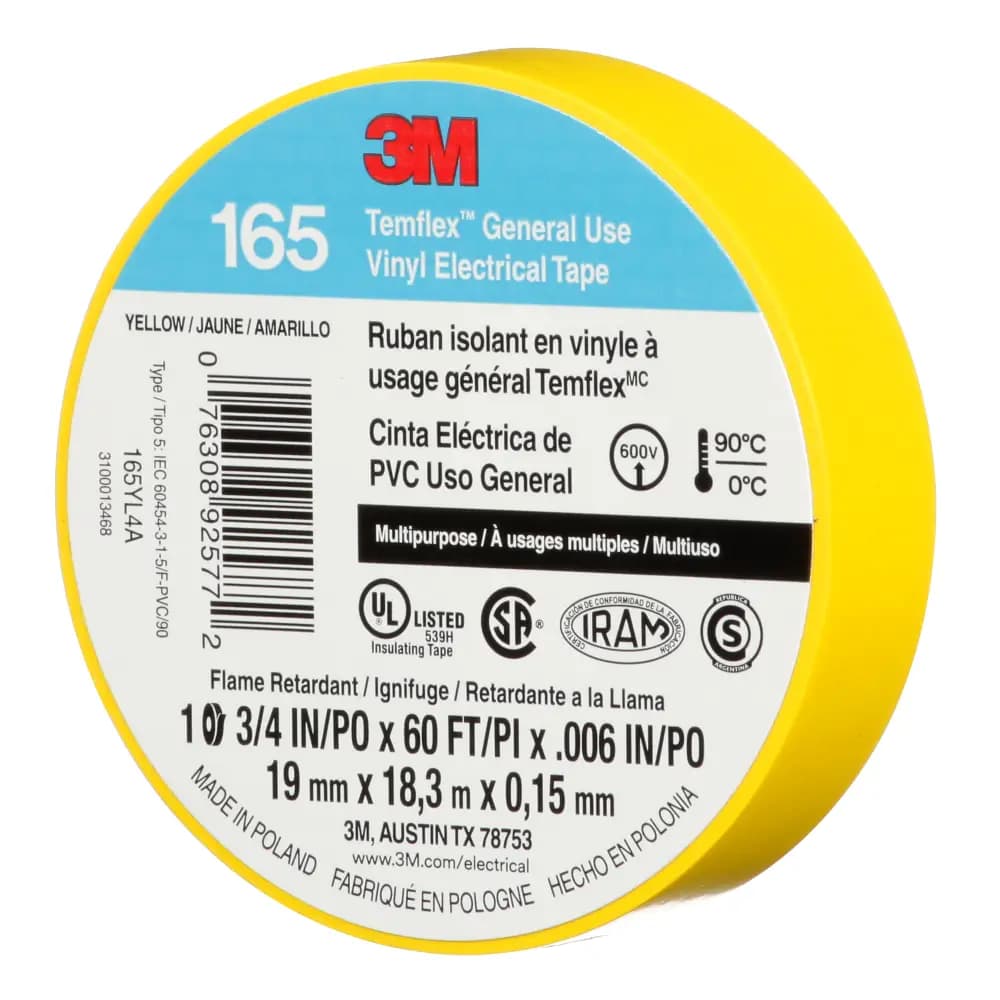 CINTA AISLANTE TEMFLEX 165 AMARILLO 18.3 MTS - 3M