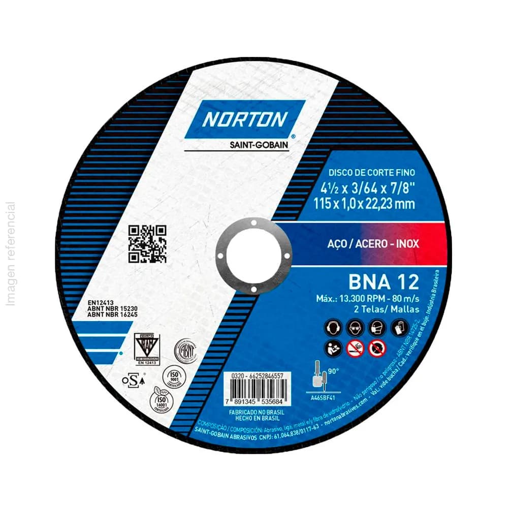 DISCO CORTE BNA 4.1/2" X 3/64" X 7/8" (1MM) - NORTON