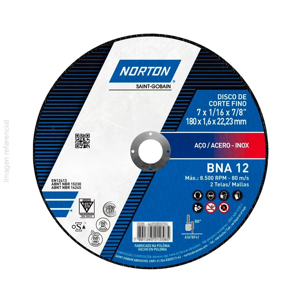 DISCO CORTE BNA 7" X 1/16" X 7/8" - NORTON