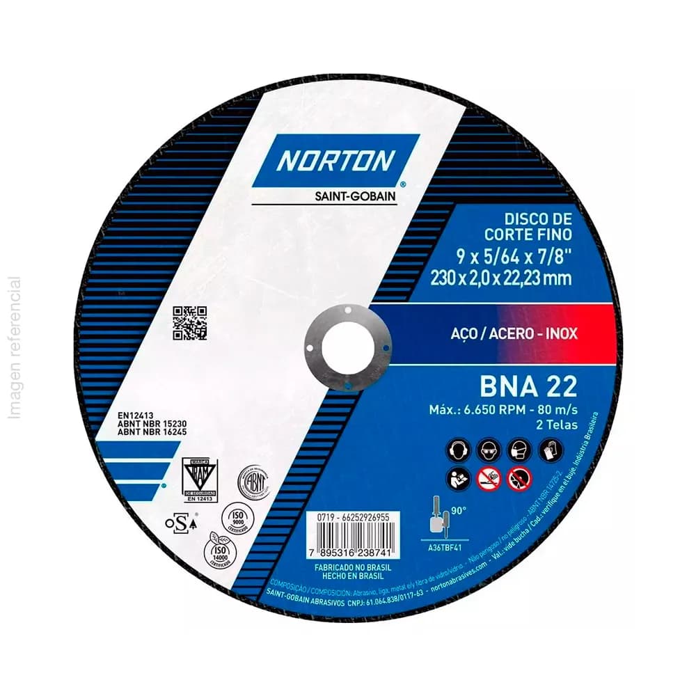 DISCO CORTE BNA 9" X 5/64" X 7/8" (2mm) - NORTON