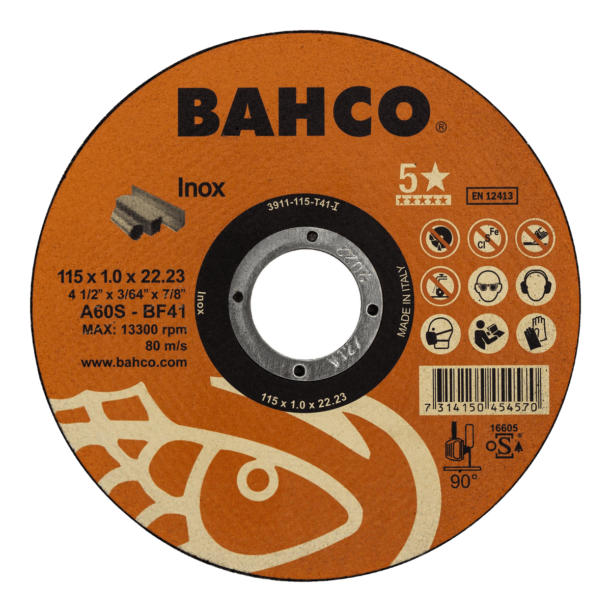 DISCO CORTE INOX 4.1/2" X 3/64" X 7/8" - BAHCO