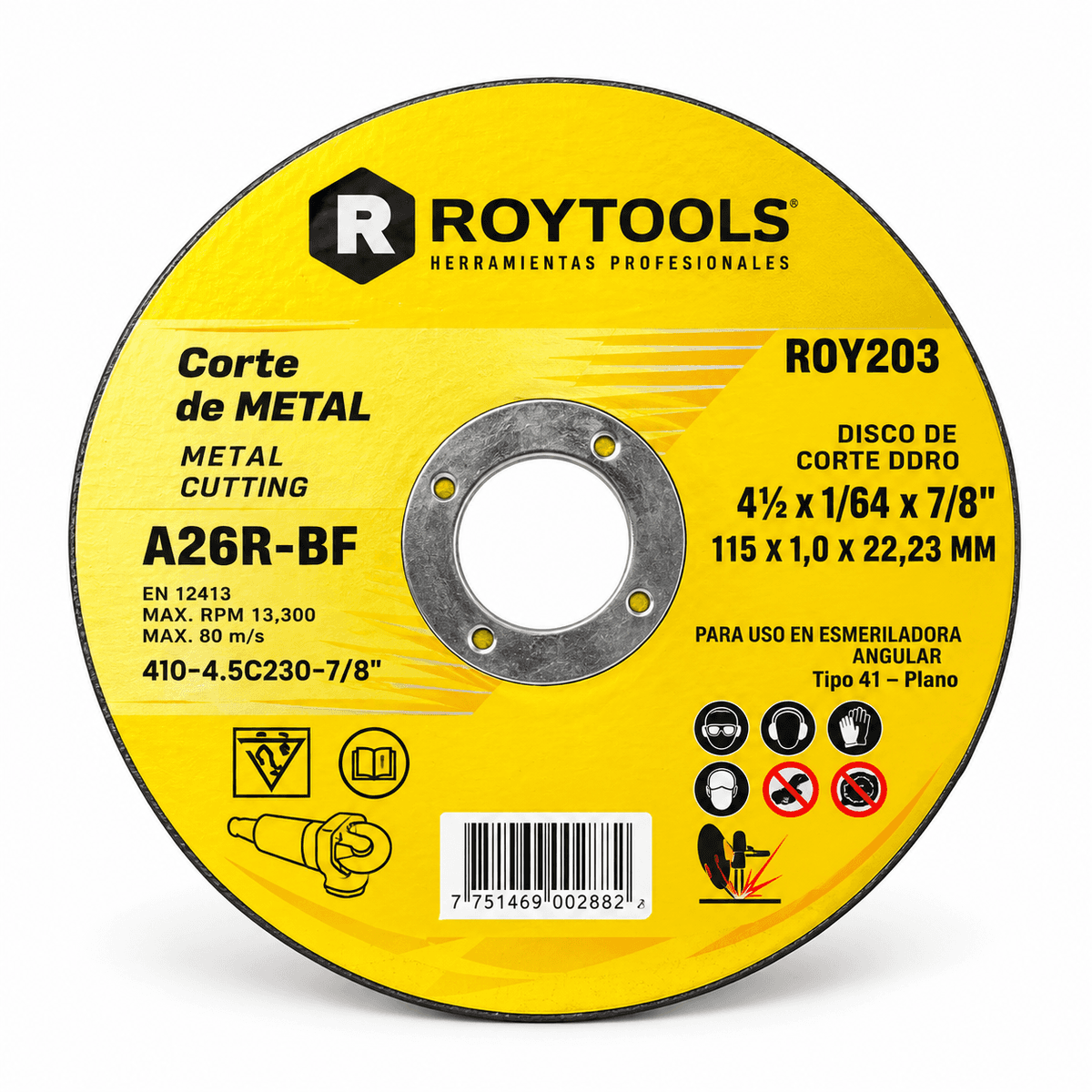 DISCO CORTE METAL 4.1/2" X 1MM X 7/8" (ROY203) - ROYTOOLS