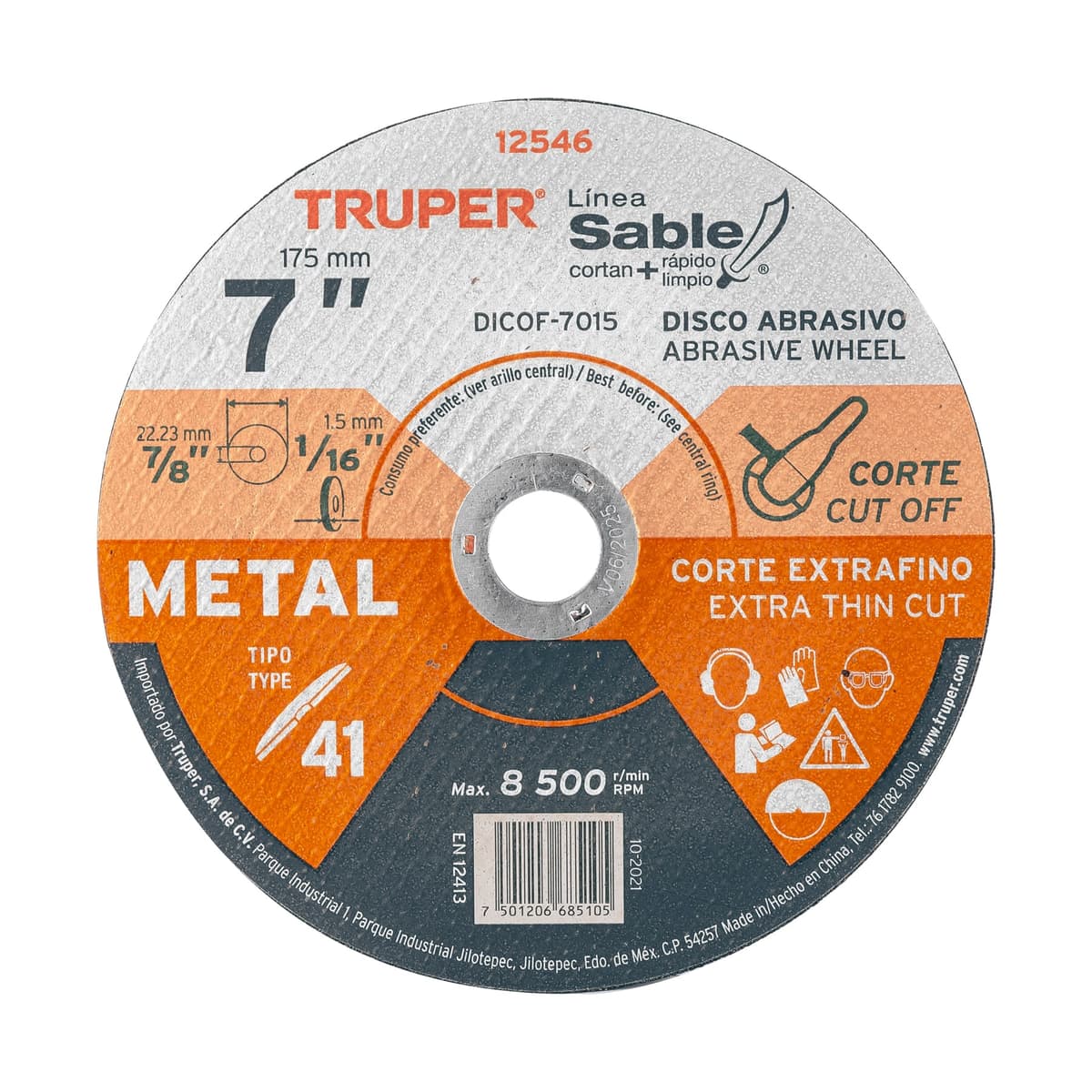 DISCO CORTE METAL 7" (12546) - TRUPER