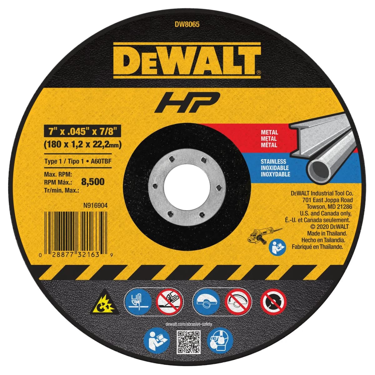 DISCO CORTE METAL HIGH  7" X 7/8" DW8065 - DEWALT