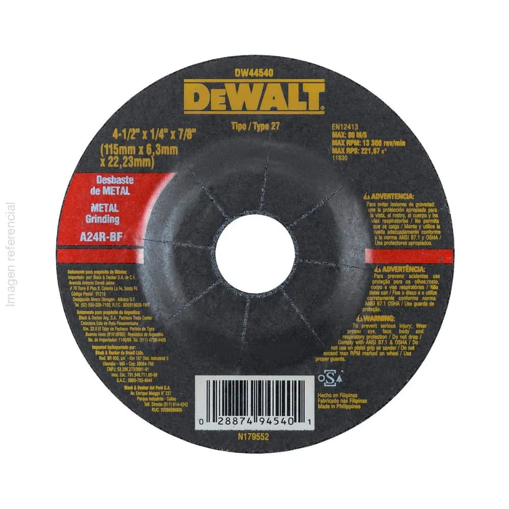 DISCO DESBASTE METAL 4.1/2" X 1/4" DW44540 - DEWALT