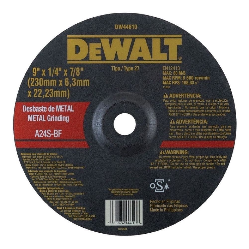 DISCO DESBASTE METAL 9" X 1/4" DW44610 - DEWALT