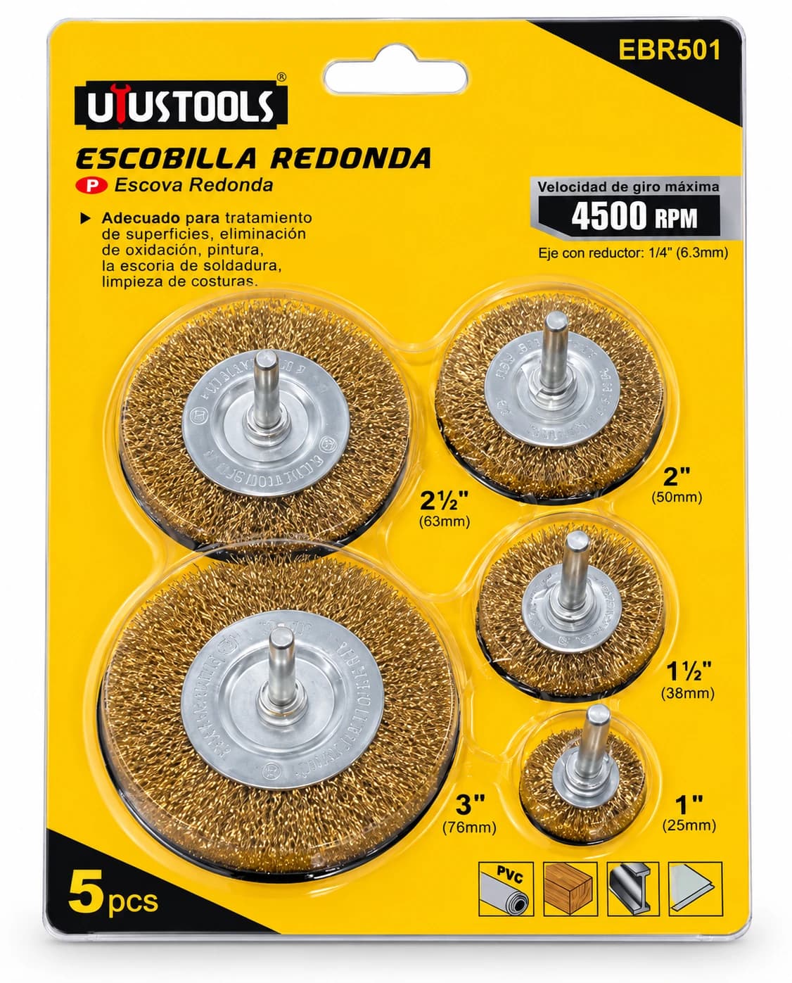 ESCOBILLA REDONDA P/TALADRO SET 5PCS EBR501 - UYUSTOOLS