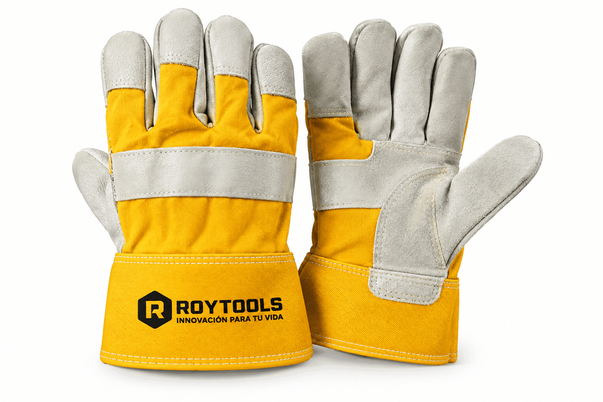 GUANTE DE CUERO CORTO REFORZADO AMAR/GRIS (ROY236) -ROYTOOLS