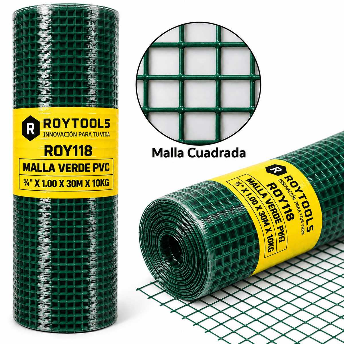 MALLA CUADR. VERDE PVC 3/4" 30MTS 10KG (ROY118) - ROYTOOLS