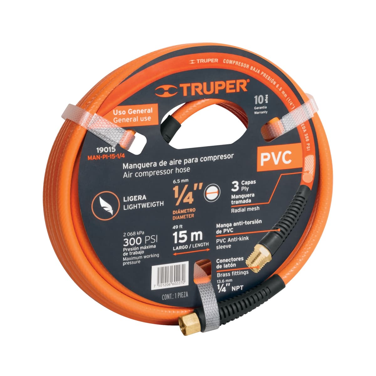 MANGUERA PVC P/COMPRESOR 1/4" X 15MT 19015 - TRUPER