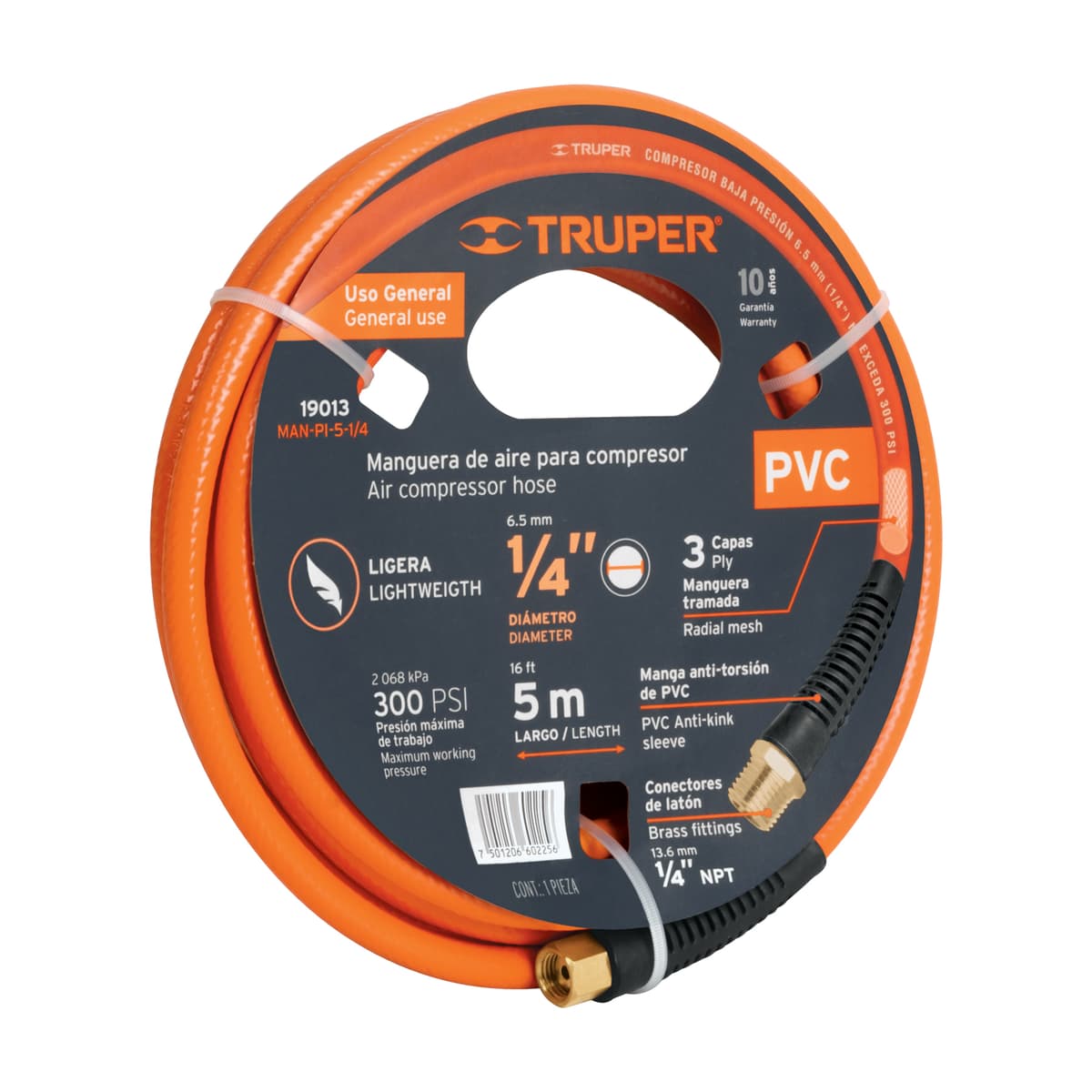 MANGUERA PVC P/COMPRESOR 1/4" X 5MT 19013 - TRUPER
