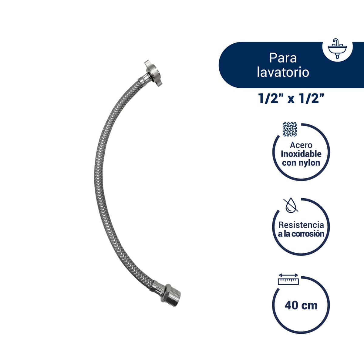 TUBO ABASTO AC. INOX C/NYLON 1/2"X1/2"X40 (V26007000) - VAINSA