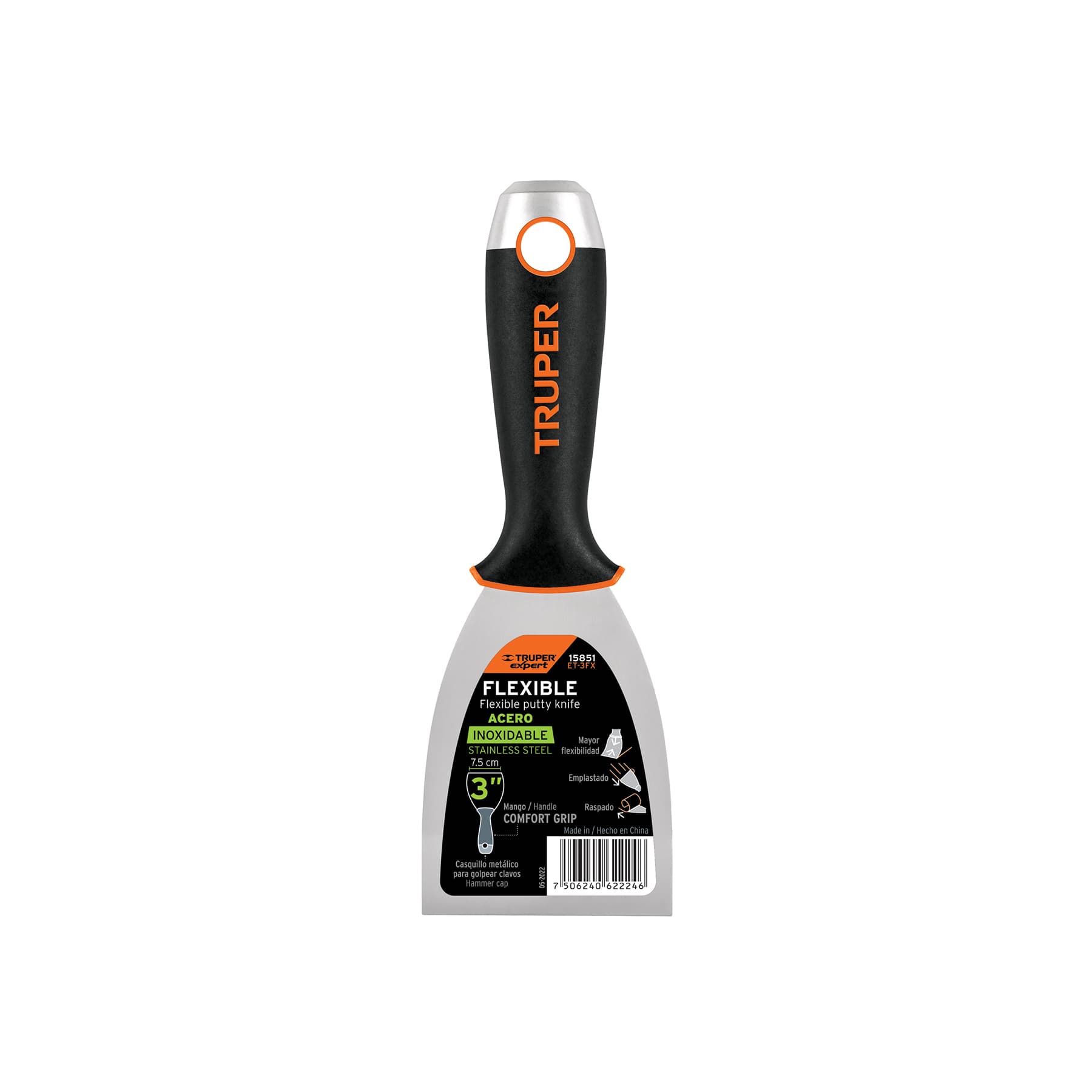 ESPATULA FLEXIBLE 3" INOX. M/CONFORT GRIP (15851) - TRUPER